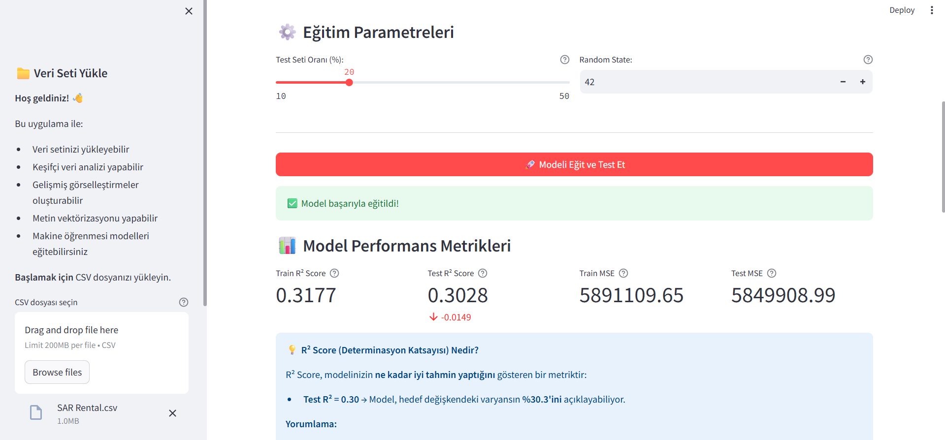EDA WebSite Model Sonuçları